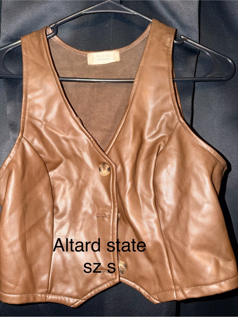Altar'd State Brown Faux Leather Button-Front Vest